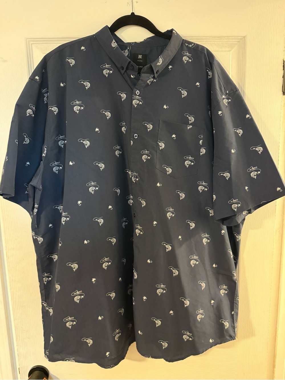 Men's Short Sleeve Button-Down Shirt - Navy with White Print